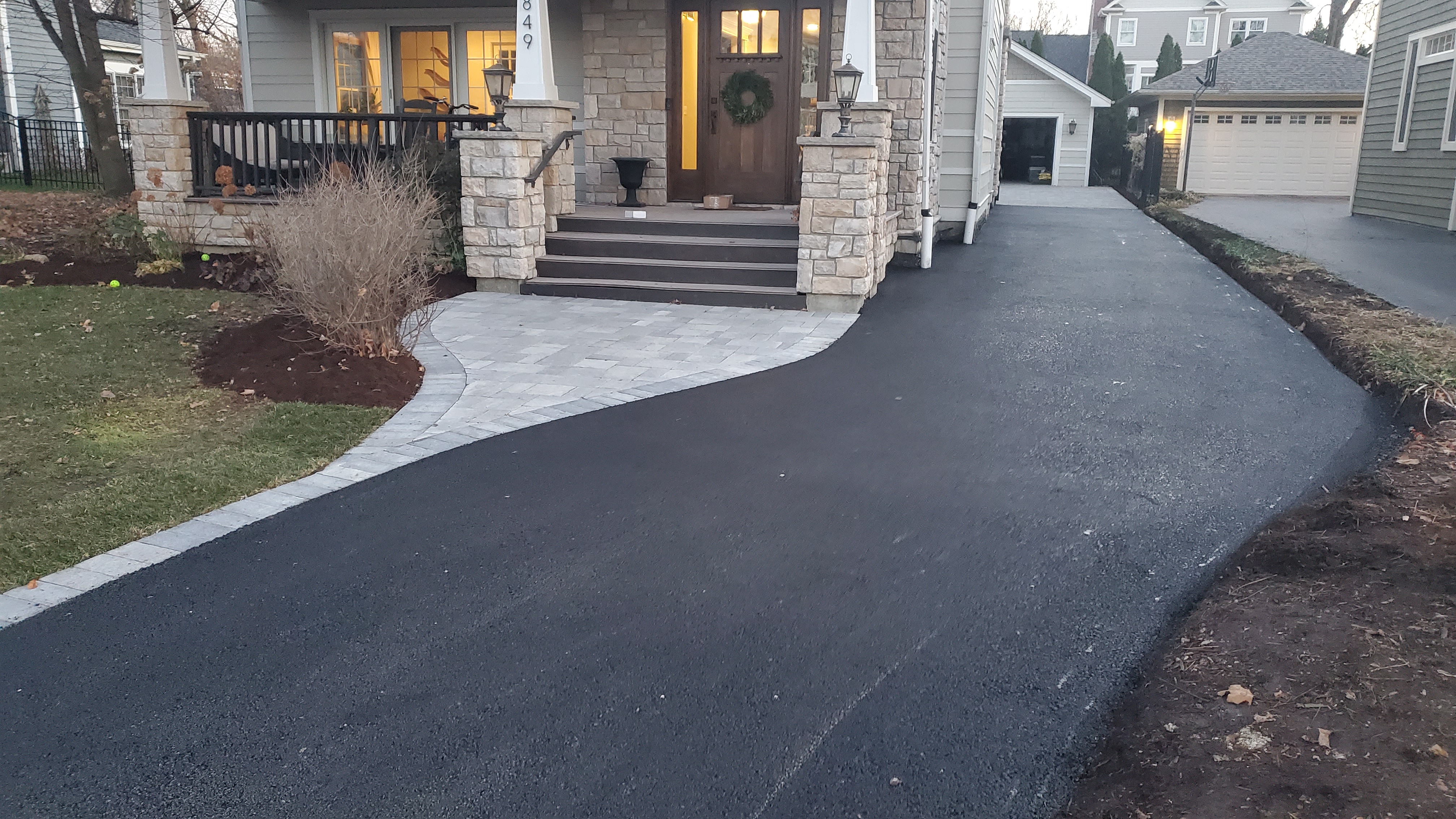 New asphalt driveway and front paver walkway, Glen Ellyn, IL — B&L Landscape