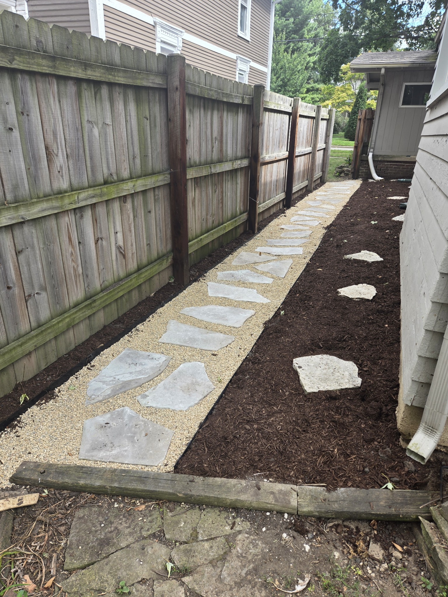 Side of house natural steppers walkway, St. Charles, IL — B&L Landscape