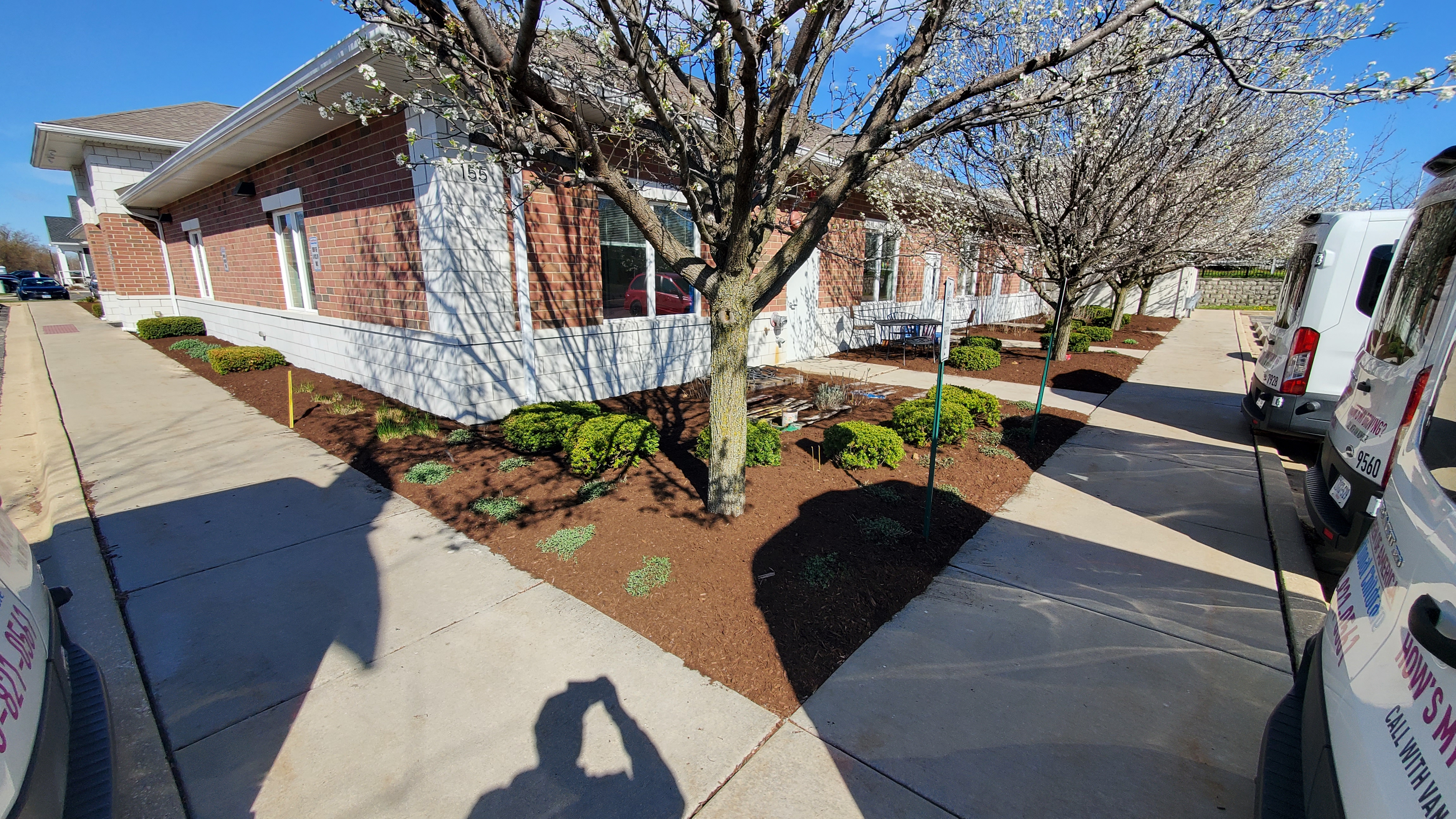 Commercial landscaping with new mulch, St. Charles, IL — B&L Landscape